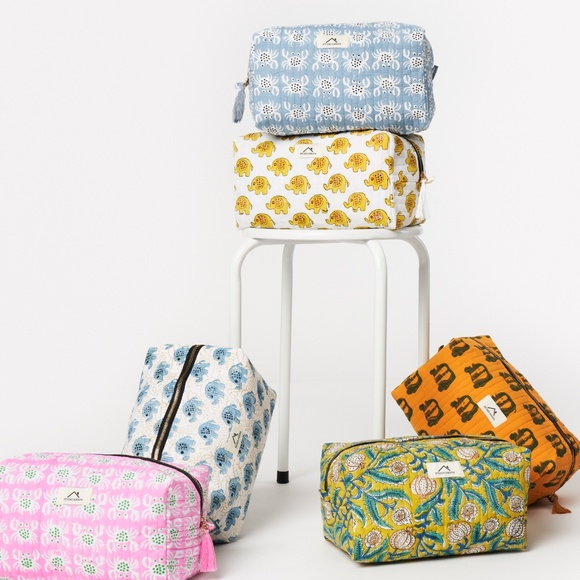 Cotton Block Print Travel Pouch | Makeup Bag | Diaper Bag Organizer | Handmade - Picture 2 of 8